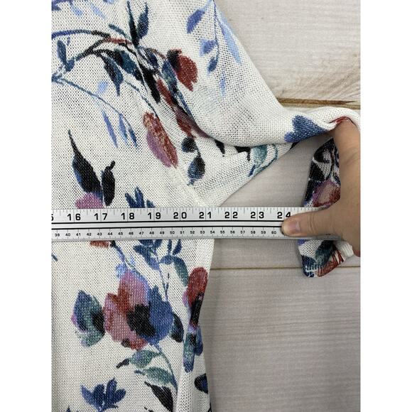 J Jill Cardigan Womens XLP Linen Blend White Floral Boho Tunic Open Knit Relaxed - Picture 9 of 12